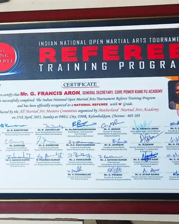 I am proud to be officially recognized as a National Referee by the All Martial Arts Masters Committee. This certification reflects my commitment to upholding the highest standards in martial arts tournaments.