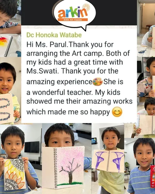 The happiness of our students and their parents is our greatest reward. This feedback from a delighted mom, along with photos of her children's amazing work from our art camp, shows the wonderful experience we strive to create.