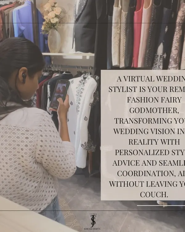 A virtual wedding stylist is your remote fashion fairy godmother. I transform your wedding vision into reality with personalized advice and seamless coordination, all without you leaving your couch.