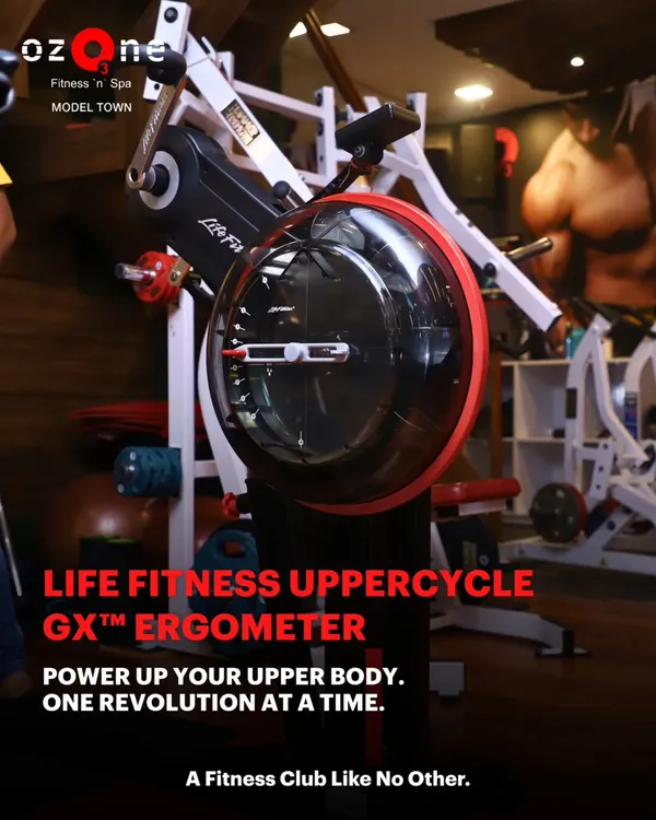 The Life Fitness UpperCycle GX Ergometer. This machine is designed for powerful upper body cardio and strength training, targeting the arms, shoulders, and core with a low impact, high intensity workout.