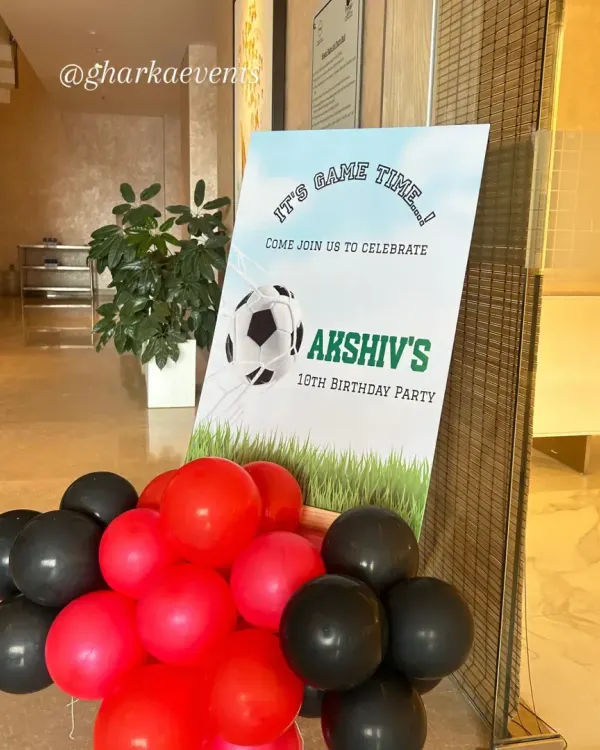 A custom welcome sign for a football-themed party. This sign at the entrance immediately gets guests excited and sets the tone for a fun, game-time celebration.