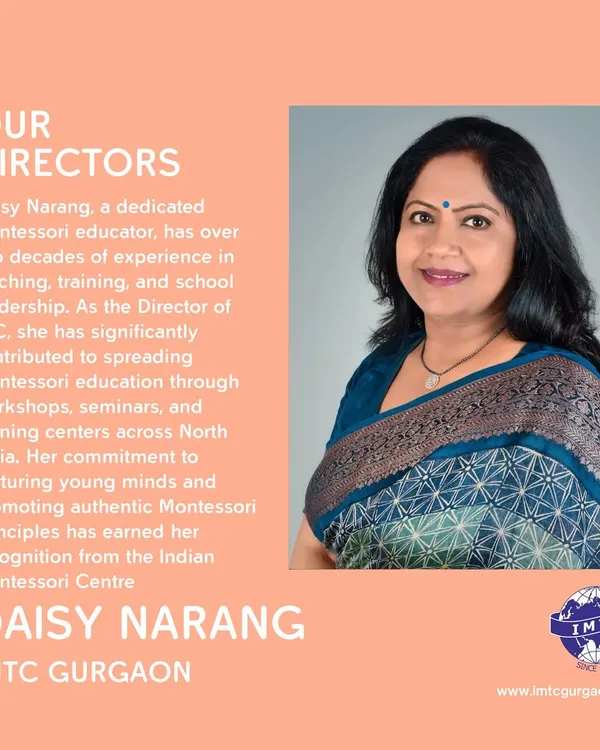 Meet our Director, Ms. Daisy Narang. With decades of experience in school leadership and teacher training, she ensures our program maintains the highest standards of authentic Montessori education. Her mentorship is a cornerstone of our diploma course.