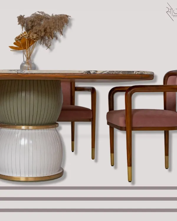 The 'Damru' dining table paired with the 'Svelte' chairs creates an ideal dining set. This combination showcases my philosophy of creating furniture that is unique, functional, and beautiful.