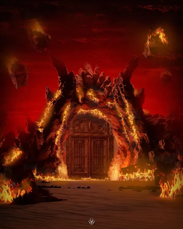 This is my vision of a "HELL GATE." I designed this portal with a craggy, volcanic rock structure and intense fire effects to create a truly infernal and intimidating entrance to another dimension.