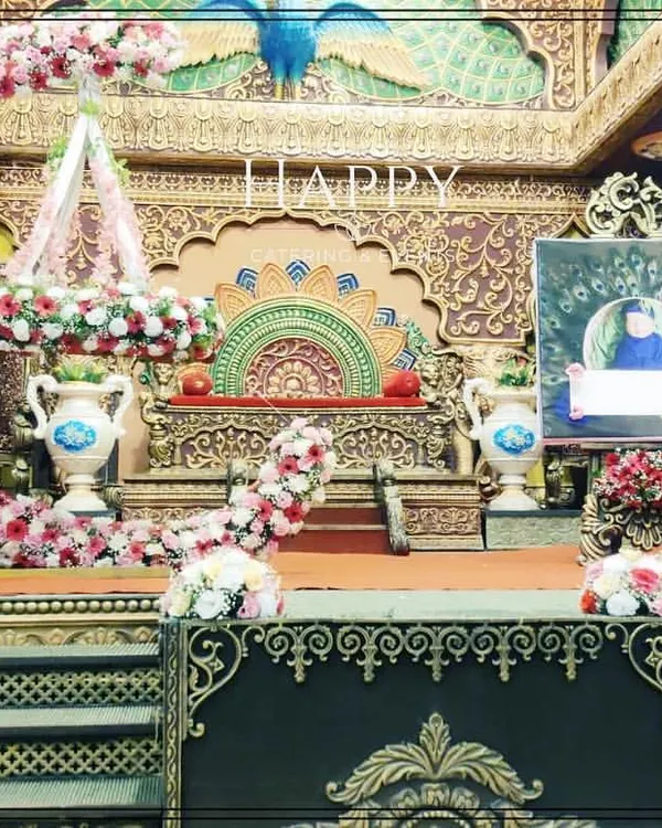 For a truly grand celebration, I designed this opulent, palace-themed stage for a naming ceremony. The setup includes a decorated cradle, intricate backdrop, and royal seating, making the event unforgettable.