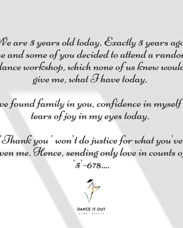 A heartfelt message celebrating 5 years of 'Dance It Out'. This is my thank you to the community that has become my family and given me so much confidence and joy.