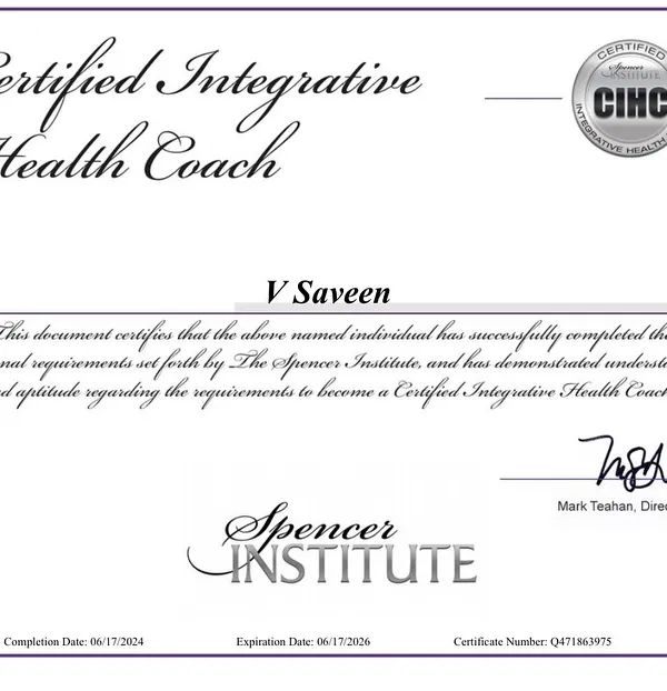 I am proud to be a Certified Integrative Health Coach (CIHC). This certification enhances my ability to provide a holistic, evidence-based approach to your health, integrating nutrition, fitness, and mental well-being.