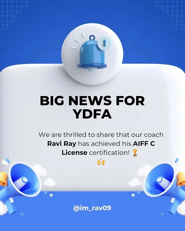 Bahut badhiya news for the academy. We are so proud to announce that our coach Ravi Ray has earned his AIFF C License certification. This dedication to learning means our players get trained with the latest football techniques.