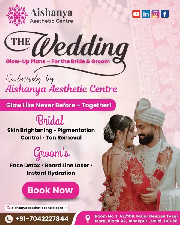 Your wedding glow-up starts here. I offer specialized pre-wedding packages for both brides and grooms, including skin brightening, facials, and laser hair reduction for a flawless look on your special day. Let's plan your journey to radiant skin together.