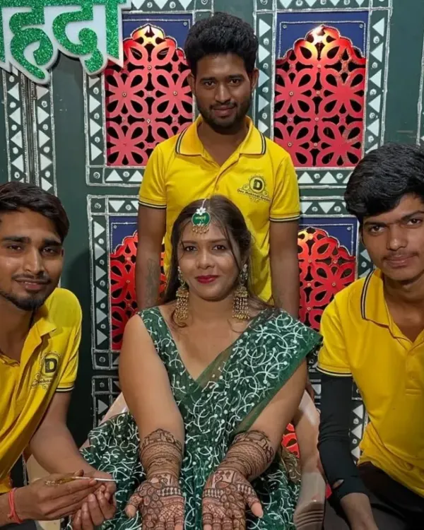 My team and I with a happy bride. Providing home service across Mumbai means we get to be a part of so many special occasions, and a happy client is our biggest reward.