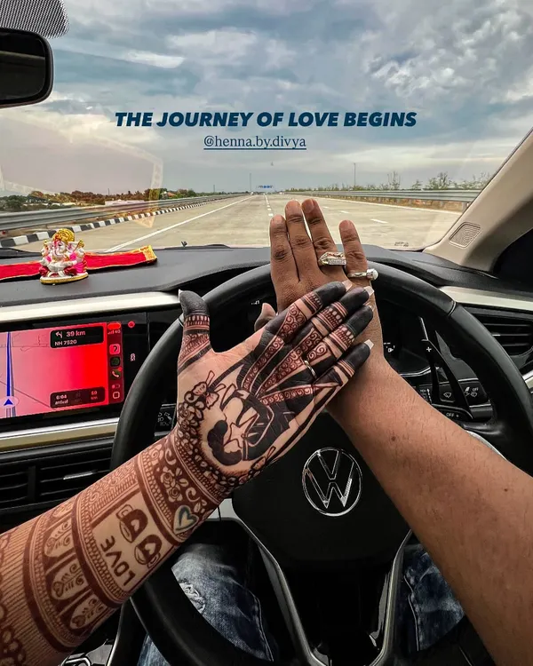 Stain goals! This creative shot captures the beautiful, dark stain of a bridal mehendi as the couple begins their journey together.