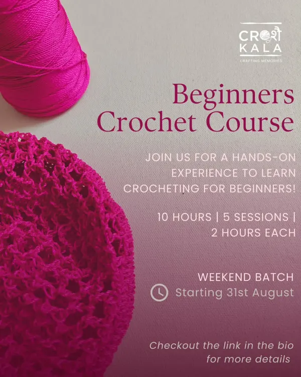 My intensive beginner crochet course is designed to turn you into a pro. In just 10 hours over 5 weekend sessions, you'll learn everything from scratch. If you've been thinking of picking up a new hobby, this is your sign.