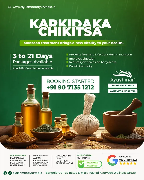 The monsoon season is the ideal time for rejuvenation, as the body is most receptive to healing. Our Karkidaka Chikitsa packages, available from 3 to 21 days, are designed to boost immunity, improve digestion, and reduce joint and body aches.