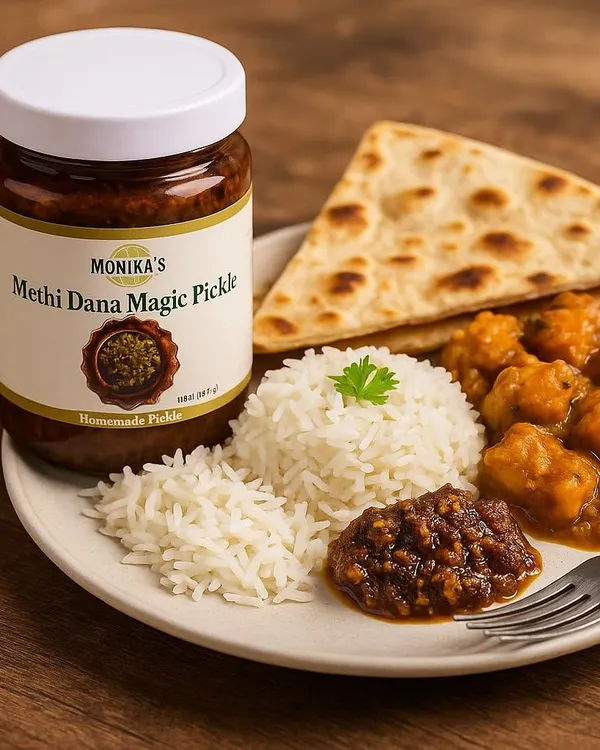 This is what home-cooked love looks like on a plate. My Methi Dana Magic Pickle isn't just an accompaniment; it's a spoonful of tradition that turns a simple meal of dal, rice, and naan into a complete experience. I make it just the way my dadi taught me, focusing on the authentic, slightly bitter, and tangy taste that's so good for you.