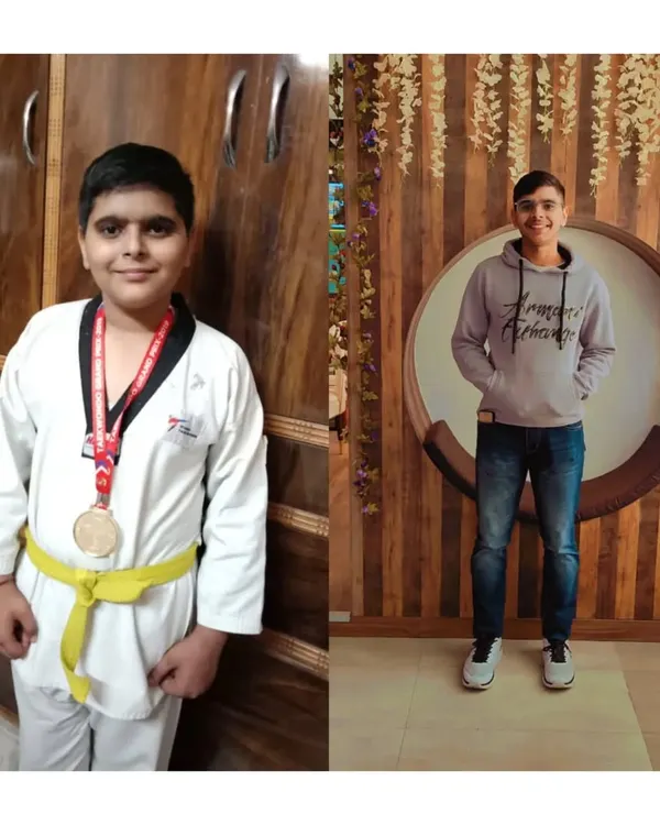 The transformative power of Taekwondo. This before and after photo shows the incredible results of consistent training, from weight loss to increased confidence.