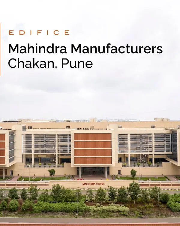 The Mahindra Manufacturers corporate head office in Chakan, Pune, where the design draws inspiration from traditional wada typology. The building's form creates shaded courtyards that promote natural ventilation and social interaction.