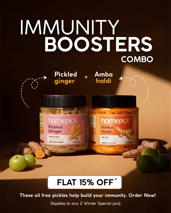 Boost your immunity this winter with our Pickled Ginger and Amba Haldi combo. These oil-free pickles are packed with natural goodness to help you stay healthy and warm.