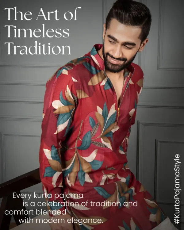 Grace stitched in tradition, styled for today. This printed maroon kurta pajama speaks of heritage and sophistication, tailored for the modern man.