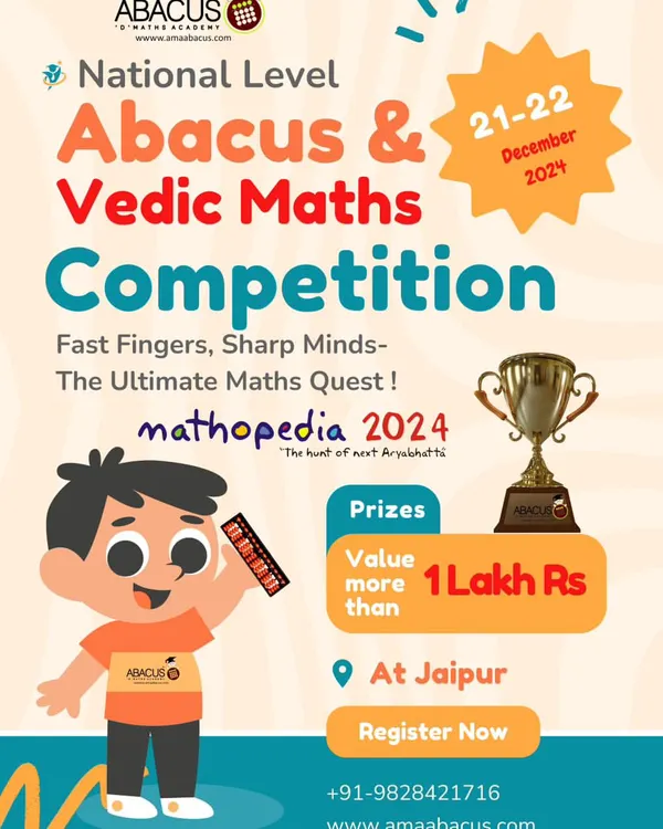 Announcing our National Level Abacus & Vedic Maths Competition, Mathopedia 2024, with prizes worth over 1 Lakh Rupees.