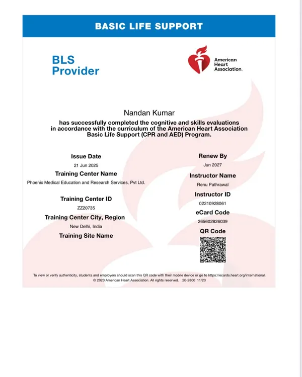 Your safety is my top priority. I am certified in Basic Life Support (CPR and AED) by the American Heart Association, ensuring I am prepared to handle emergencies and provide a secure training environment.