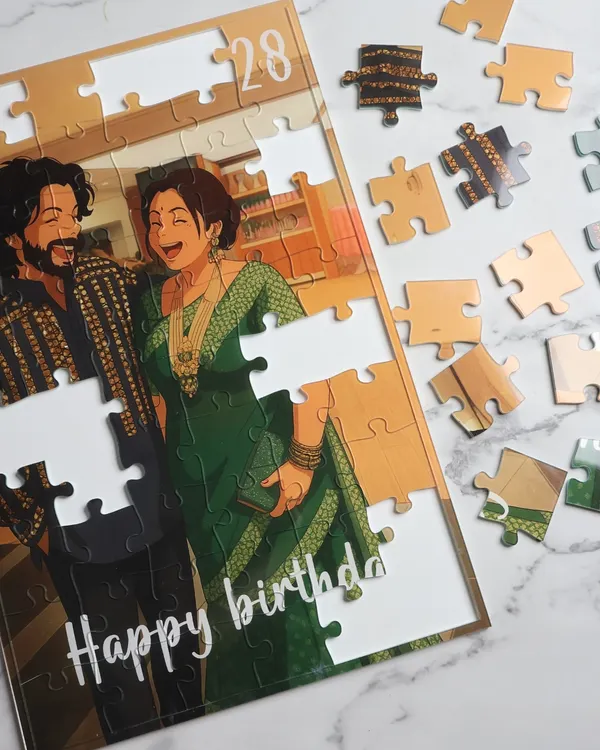 Piece together your favorite memories. We can turn your photos, like this beautiful illustrated portrait, into a custom jigsaw puzzle, making for a truly personal and interactive gift.