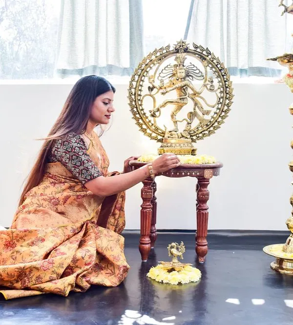 The Nataraja idol is the symbol of dance, and having it in my studio gives life to the space. Here I am during the installation puja, a dream come true for any dancer.