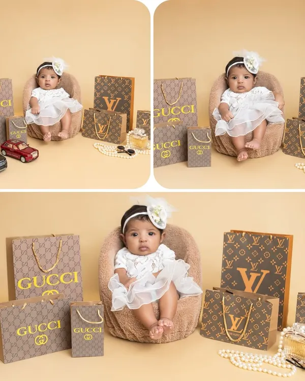 For the little one who is born to be stylish, this luxury-themed newborn shoot was a fun and unique concept. It’s a playful way to welcome a new baby with a touch of glamour.