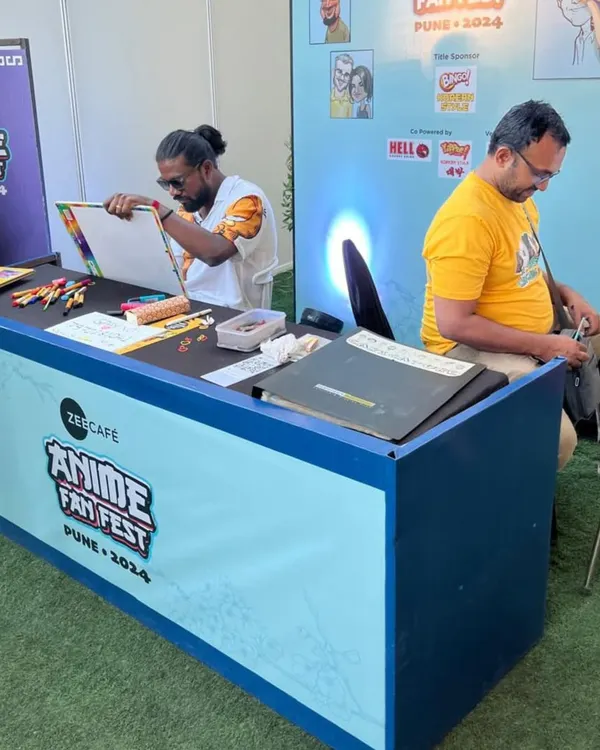 Here's my team and I at our stall for the Anime Fan Fest in Pune, in association with Zee Cafe. We were busy all day drawing anime fans and cosplayers.