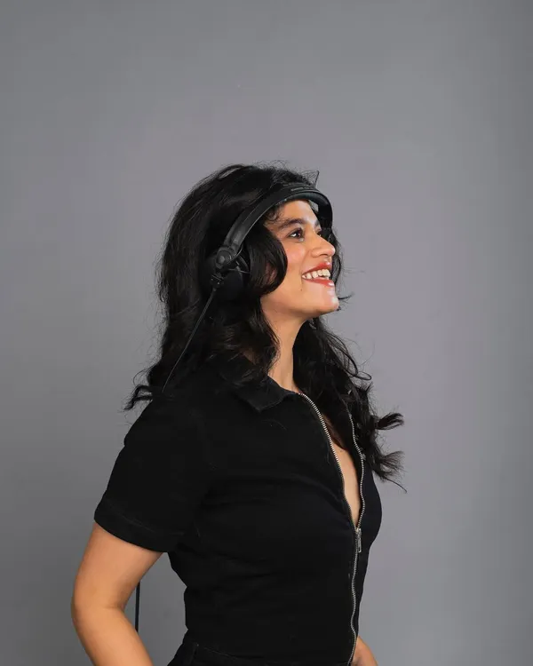 A posed shot with my headphones, ready for DJ mode. This was taken to promote the Barbie Y2K party.