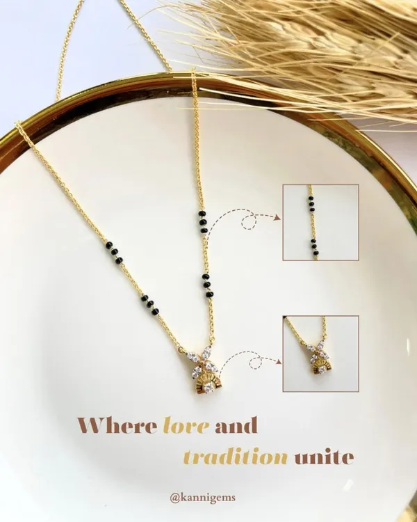 Where love and tradition unite. This mangalsutra, with its delicate diamond pendant and traditional black beads, is a symbol of love, commitment, and the journey of a lifetime together.