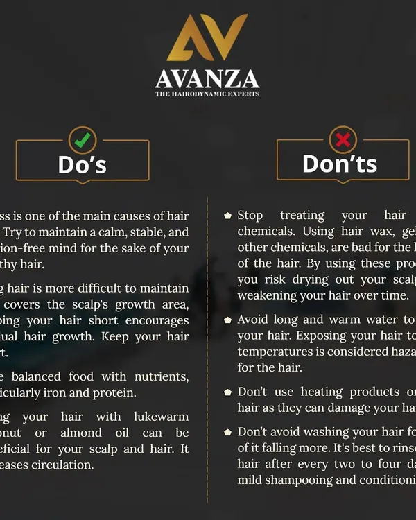 Here is a straightforward guide to the do's and don'ts of healthy hair care. Simple changes like managing stress, avoiding harsh chemicals, and eating a balanced diet can make a significant difference in preventing hair loss.