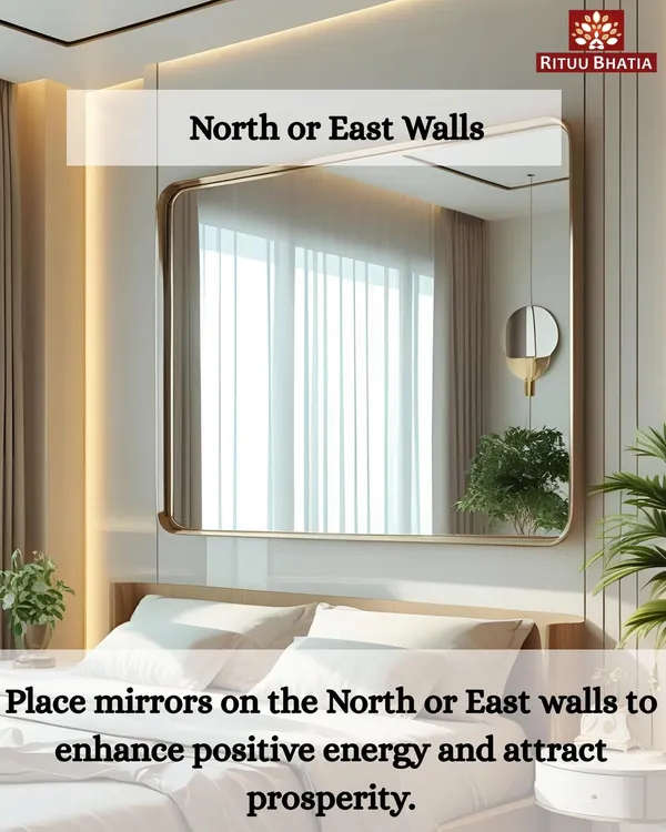 To enhance positive energy and attract prosperity, I advise placing mirrors on the North or East walls of your bedroom. This placement helps amplify light and positive vibrations, contributing to a feeling of abundance and well-being.
