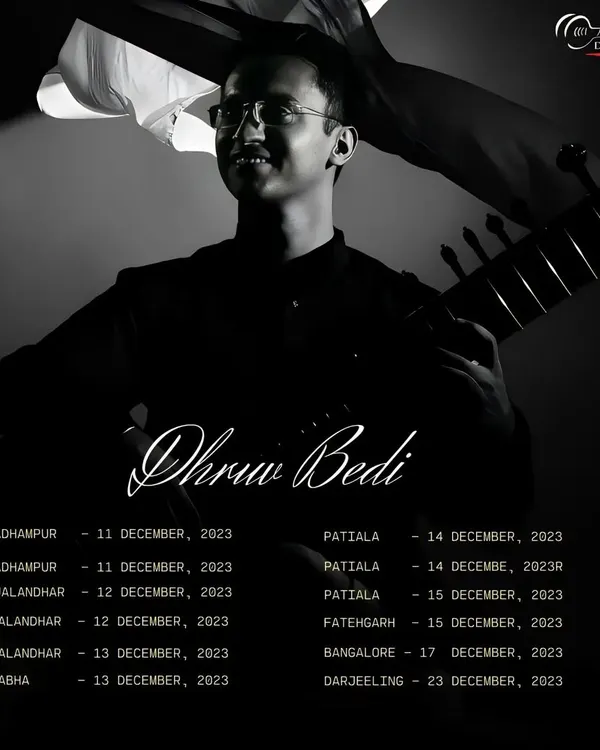 A poster announcing my multi-city tour across India, including performances in Punjab, Bangalore, and Darjeeling. I am available for performances nationwide.