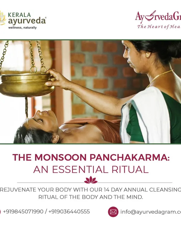 The iconic Shirodhara therapy, where a steady stream of warm medicated oil flows onto the forehead. This powerful treatment is known to calm the mind, reduce stress, and improve sleep.