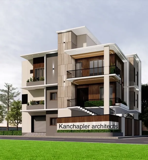 This 3D visualization showcases a modern, multi-level residence designed in Bangalore. My focus is on creating a strong architectural statement with clean lines, balanced materials like wood and stone, and integrated green spaces to create a harmonious living environment.