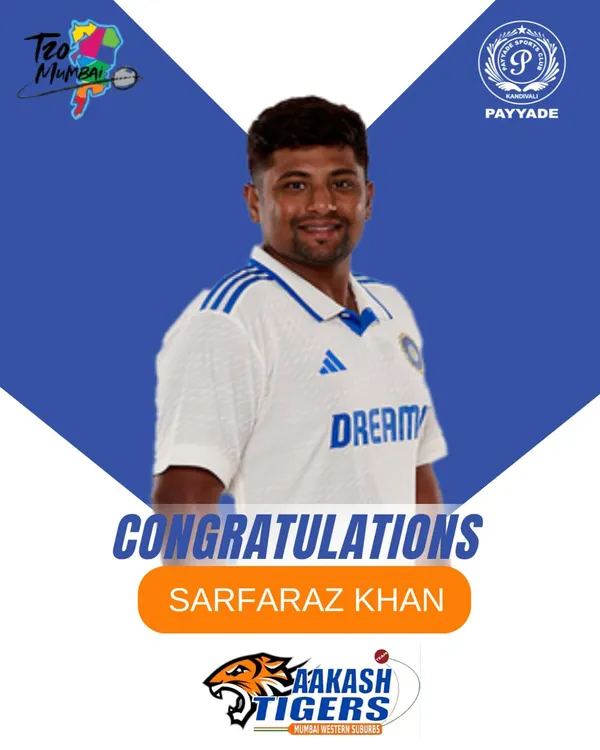 We celebrate Sarfaraz Khan's journey as he takes on a leadership role for the Aakash Tigers in the T20 Mumbai league. His experience and skill are an inspiration to everyone at the academy.