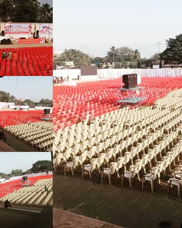 This is what mass seating for a huge public gathering looks like. I can arrange thousands of chairs in neat sections, as shown in this collage from a large scale event I managed.