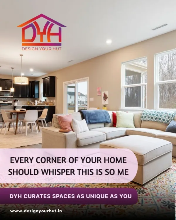 Every corner of your home should whisper, "this is so me." This open-concept living space is curated to be as unique as its owner, with a comfortable L-shaped sofa, pops of color, and large windows that flood the room with natural light.