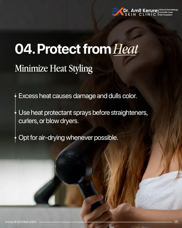 Heat styling is a major cause of hair damage and color fading. I recommend using a heat protectant spray before using any styling tools and opting for air-drying whenever possible to maintain your hair's health.