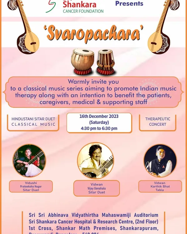 The official announcement for our 'Svaropachara' therapeutic concert. I performed a Hindustani classical sitar duet with my student Prateeksha to promote music therapy for patients and staff.