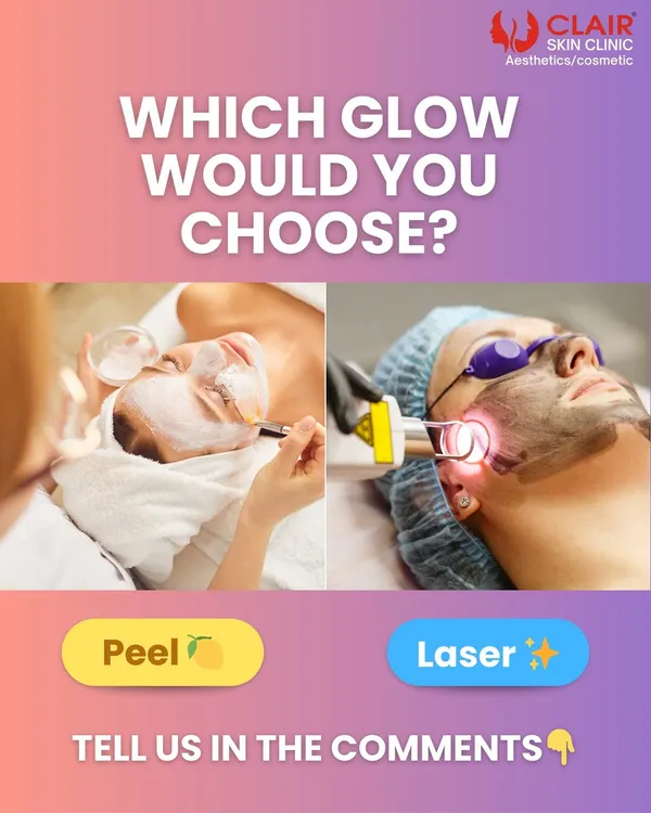Peel or Laser, which glow would you choose? We offer both tailored chemical peels for surface renewal and advanced lasers for deeper concerns to help you achieve your perfect glow.