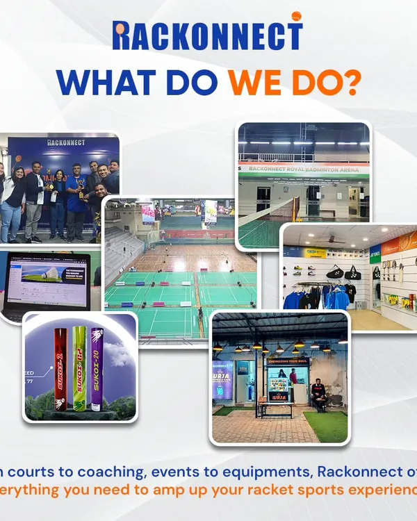 This collage gives a glimpse into everything we do. From world-class courts and professional coaching to our tournament software and gear shop, we offer a 360-degree racket sports experience.