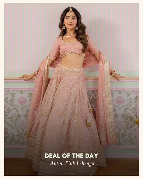 Pretty in pink. This Anton Pink Lehenga is what bridesmaid dreams are made of. It's lightweight, easy to move in, and the delicate embroidery gives it that extra touch of glam for a sangeet or wedding day.