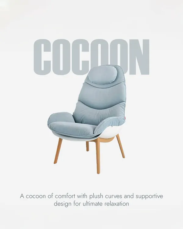 Retreat into our 'Cocoon' lounge chair. We designed it with plush curves, generous cushioning, and a supportive high back to create a cocoon of comfort for ultimate relaxation in any lounge or waiting area.