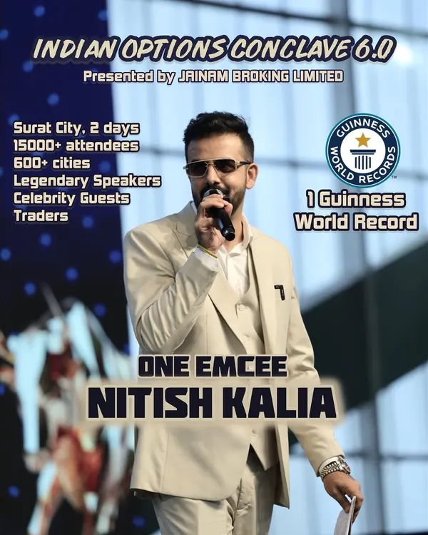 A poster summarizing the massive scale of the Indian Options Conclave 6.0, a Guinness World Record event I was proud to emcee.