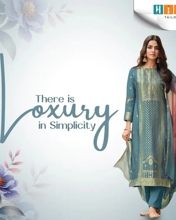 Simplicity is the heart of true elegance. I tailored this teal blue straight-cut suit with subtle gold brocade work to create a sophisticated and comfortable outfit. It’s a perfect example of how a classic silhouette, when fitted correctly, becomes a timeless addition to your wardrobe.