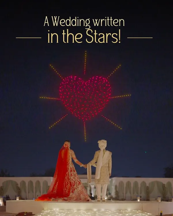 Your wedding day deserves a moment written in the stars. We create personalized aerial narratives, like this glowing heart, to provide a spectacular backdrop for your most cherished memories, ensuring your celebration is truly one of a kind.