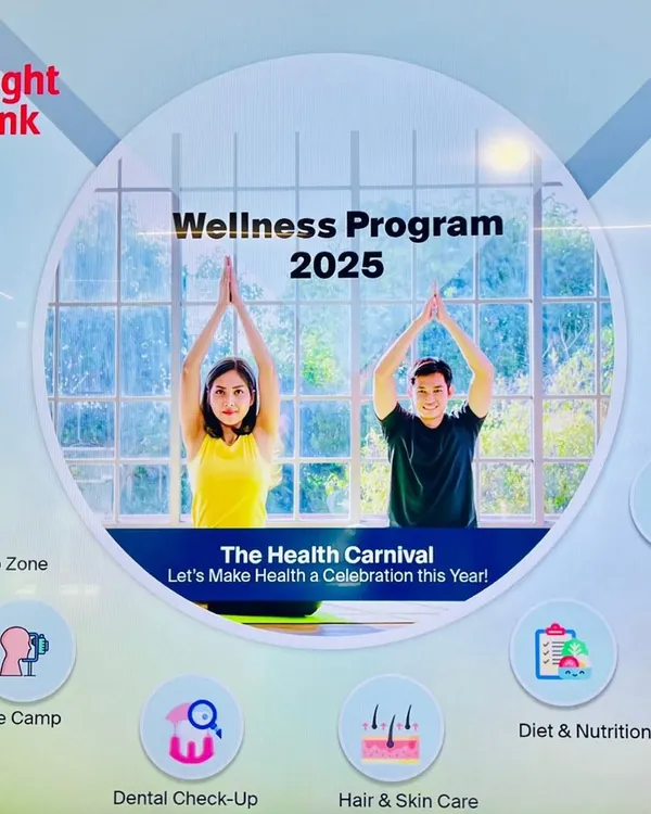 This poster from a "Wellness Program 2025" event at Knight Frank India highlights the comprehensive nature of our corporate offerings. We cover everything from diet and nutrition to dental check ups and skin care as part of a holistic health carnival.
