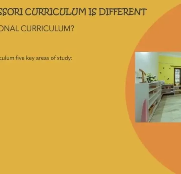 This graphic explains the five key areas of study in the Montessori curriculum and how our approach differs from traditional methods.