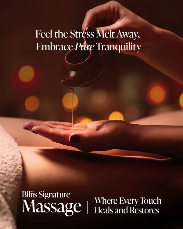 Our Blliis Signature Massage is designed to help you feel the stress melt away and embrace pure tranquility. In this treatment, every touch heals and restores, as warm oil is expertly applied to soothe your body.